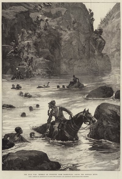 La guerra zulú, retirada de fugitivos de Isanhlwana a través del río Buffalo de William Heysham Overend
