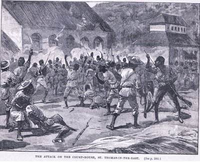 El ataque a la casa de justicia, St Thomas en el Este, Jamaica de William Heysham Overend