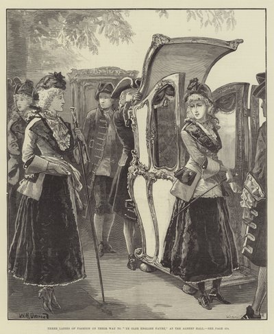 Tres damas de moda en su camino a la Feria Inglesa Antigua, en el Albert Hall de William Heysham Overend
