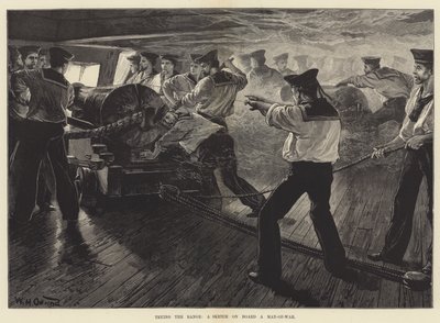 Probando el alcance, un boceto a bordo de un buque de guerra de William Heysham Overend