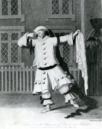 Sr. Delphini en el personaje de Pierrot en Aladino, 1780-1790 de William Hincks