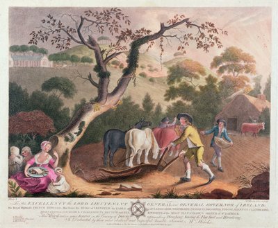 Vista de arado, siembra de semillas de lino y rastrillado, 1791 de William Hincks