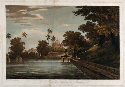 Vista de una mezquita, en Mounheer de William Hodges