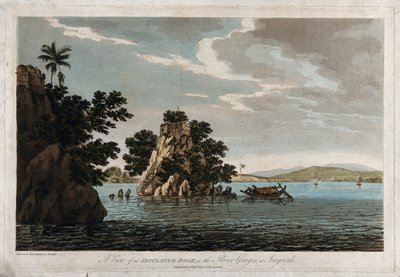 Vista de una roca aislada, en el río Ganges en Jangerah de William Hodges