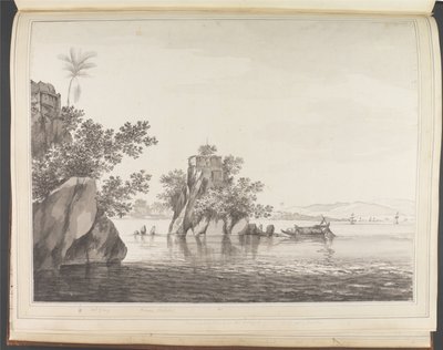 Vista de una roca aislada en el río Ganges en Jangerah [Jahangira] de William Hodges