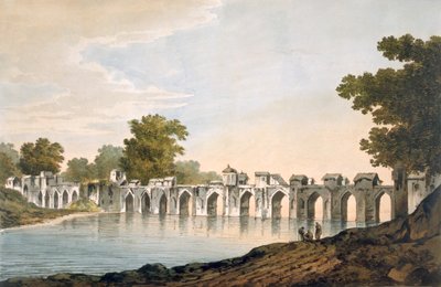 Vista del puente en Ilionpoor sobre el río Goomty, pub. 1785-88 de William Hodges