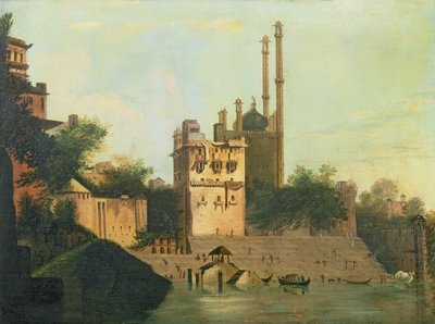Foster 94 (88) Mezquita de Aurangzeb en el río Ganges, Palacio de Raja Abal, Benares de William Hodges