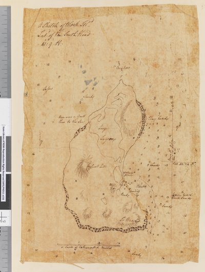 Página 37a Un Boceto de la Isla Block, latitud de la Cabeza Sur 41: 9 N de William Hodges