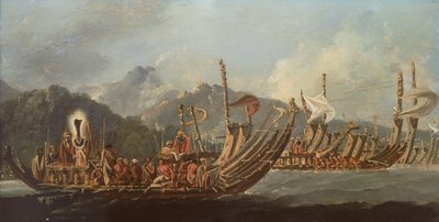 Revisión de las galeras de guerra en Tahití de William Hodges