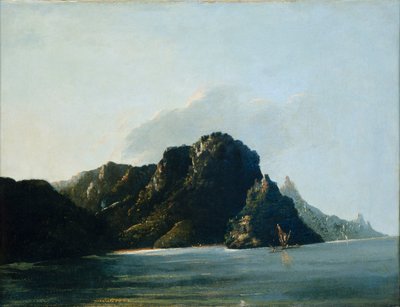 Vista de la bahía Resolution [Vaitahu] en las Marquesas de William Hodges