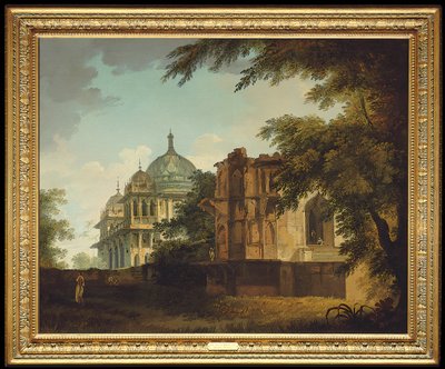 Vista de una mezquita en Mounheer de William Hodges