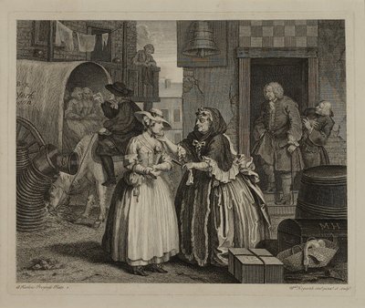 La carrera de una prostituta: Lámina 1 de William Hogarth