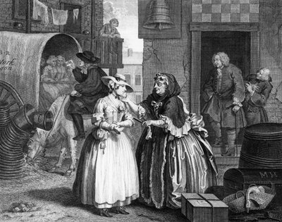 El progreso de una ramera, Placa I de William Hogarth