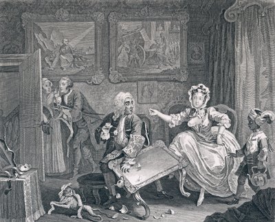 El progreso de una ramera, Placa Dos: Peleas con su protector judío de William Hogarth