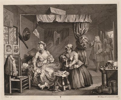 El progreso de una ramera, placa 3 de William Hogarth