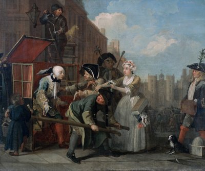 El progreso de un libertino IV: El arrestado, camino a la corte, 1733 de William Hogarth
