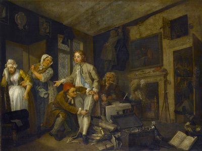 El Progreso de un Libertino I: El Libertino Tomando Posesión de su Herencia, 1733 de William Hogarth