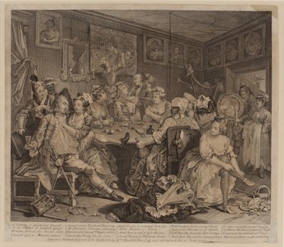 El Progreso de un Libertino, Placa 3, 2ª Estado de William Hogarth