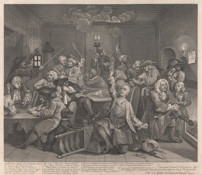 La carrera de un libertino, lámina 6: juega de William Hogarth
