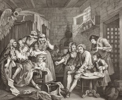A Rake’s Progress, Plate 7: El libertino en prisión. 1735 de William Hogarth