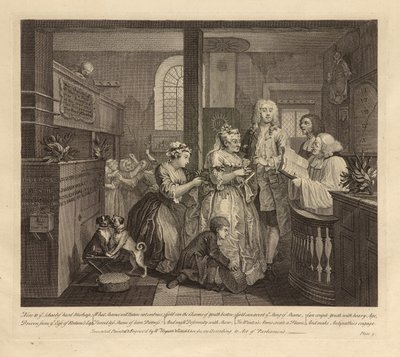 A Rakes Progress, lámina V, junio de 1735 (grabado y aguafuerte sobre papel verjurado, estado i) de William Hogarth