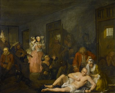El Progreso de un Libertino VIII: El Libertino en Bedlam, 1733 de William Hogarth