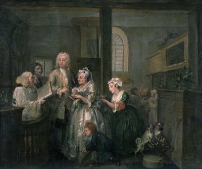 El Progreso de un Libertino V: El Libertino casándose con una Mujer Mayor, 1733 de William Hogarth