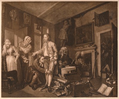 El progreso de un libertino, escena I, 1735 de William Hogarth