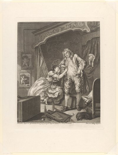 "Después
Una mujer se cuelga del brazo de un hombre en un dormitorio
Después (título en el objeto)
Antes y después (título de la serie)
Antes y después (título de la serie) de William Hogarth