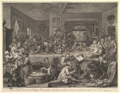 Una fiesta electoral, Placa I: Cuatro impresiones de una elección, febrero de 1755 de William Hogarth