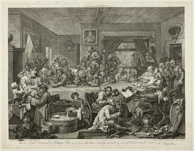 Una fiesta electoral, lámina uno de Cuatro impresiones de una elección de William Hogarth