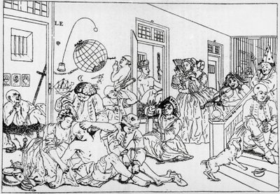 Institución mental Bedlam, grabado de la serie El progreso del libertino, por William Hogarth de William Hogarth