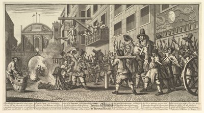 Quemando los Rumps en Temple Bar, Doce Grandes Ilustraciones para Hudibras de Samuel Butler, 1725-68 de William Hogarth