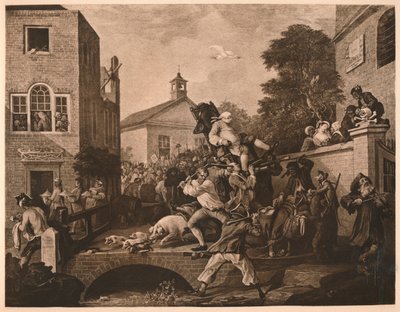 Silla de los miembros, Placa IV de Los humores de una elección de William Hogarth