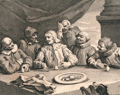 Cristóbal Colón rompiendo el huevo, 1753 de William Hogarth