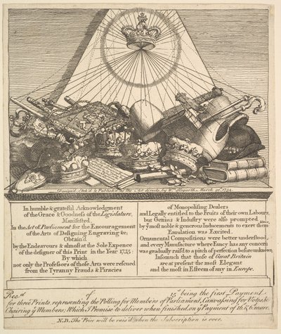 Coronas, Mitras, Mazas, etc., 1755 de William Hogarth