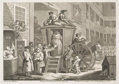 La diligencia o el patio de la posada en el campo de William Hogarth