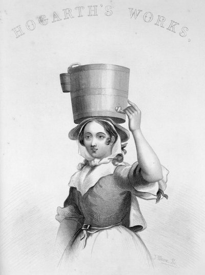 Representación de J. Moore como grabado de la lechera del músico enfurecido de Hogarth de William Hogarth