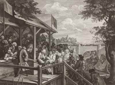 Cuatro impresiones de una elección / Las elecciones parlamentarias. Hoja 3: La votación. 1758 de William Hogarth