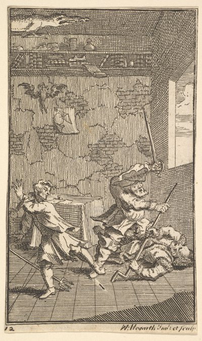 Hudibras Golpeando a Sidrophel y Whachum Diecisiete Pequeñas Ilustraciones para Samuel Butler, 1721-26 de William Hogarth
