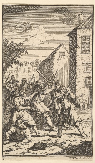 Hudibras vencido por Trulla, diecisiete pequeñas ilustraciones para Hudibras de Samuel Butler de William Hogarth