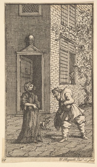 Hudibras cortejando a la viuda, diecisiete pequeñas ilustraciones para Hudibras de Samuel Butler de William Hogarth