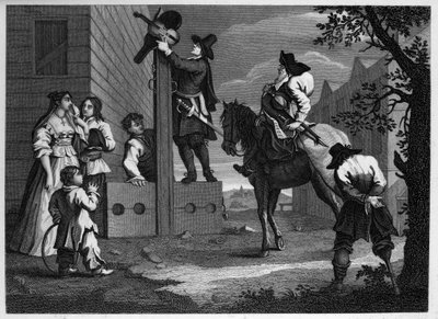 Hudibras y Ralpho llevan a su prisionero Crowdero a los cepos de William Hogarth