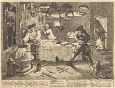 Hudibras golpea a Sidrophel y a su hombre Whacum de William Hogarth