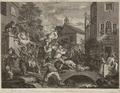 Humores de una elección (conjunto de cuatro) de William Hogarth