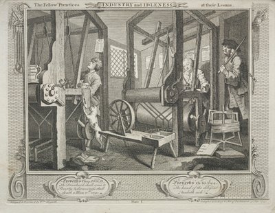 Industria y ociosidad: Los compañeros aprendices en sus telares, 1747 de William Hogarth