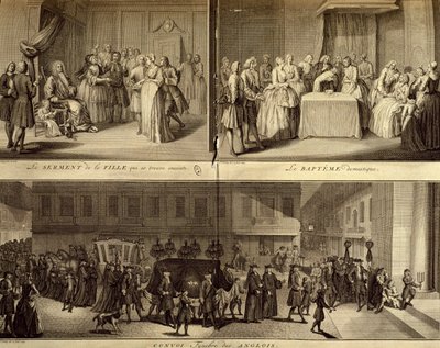Juicio de una joven embarazada, bautismo y funeral de William Hogarth
