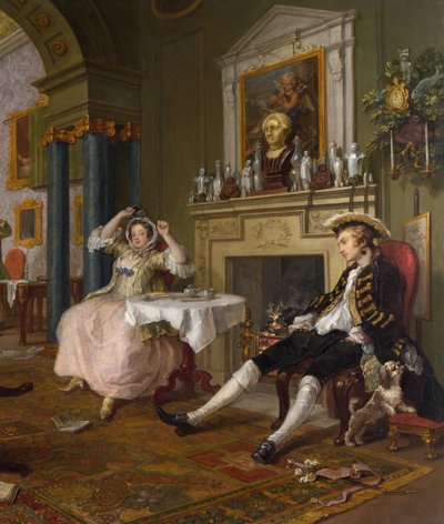 Matrimonio a la moda: II- La Tête à Tête, c.1743 (detalle) de William Hogarth