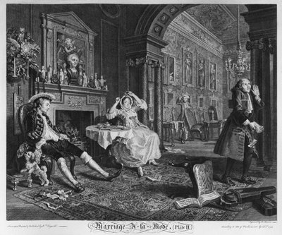 Matrimonio a la moda, Placa II, El tête-à-tête, 1745 de William Hogarth
