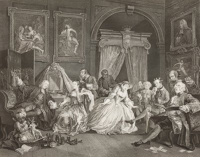 Marriage à la Mode / Matrimonio a la moda. Lámina 4: El tocador / El lever de la condesa. 1745 de William Hogarth